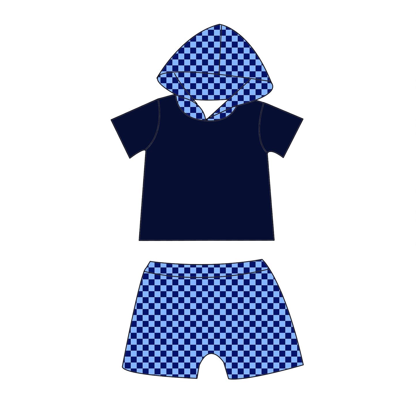 Blue Waves Hooded Shorts Set