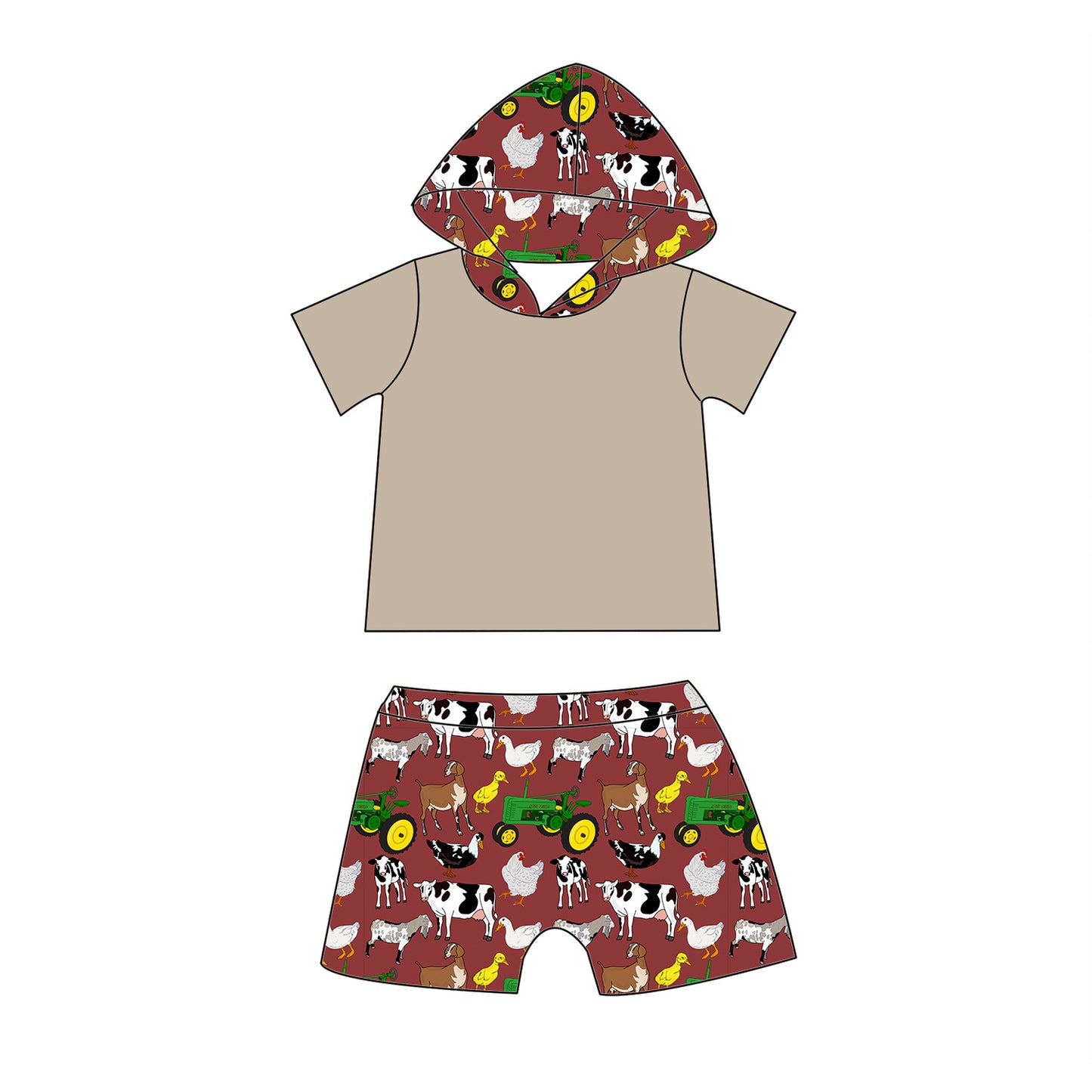 Old Macdonald Had A Farm Hooded Shorts Set