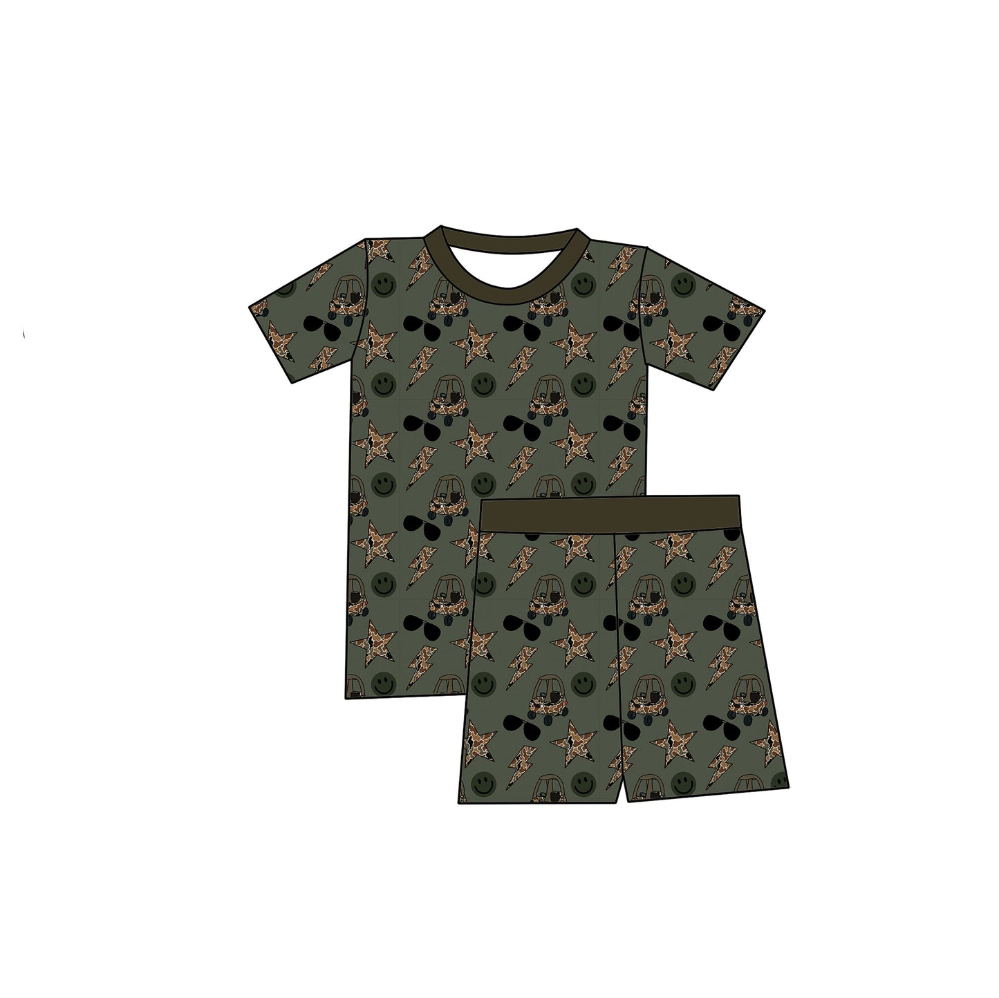 Honking In Camo Pajama Shorts Set