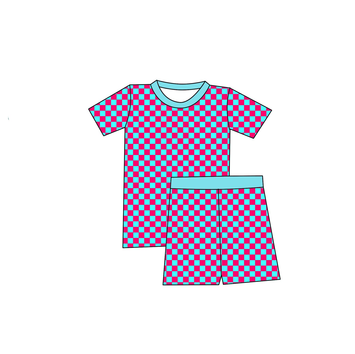 Cutesy Checks Pajama Shorts Set