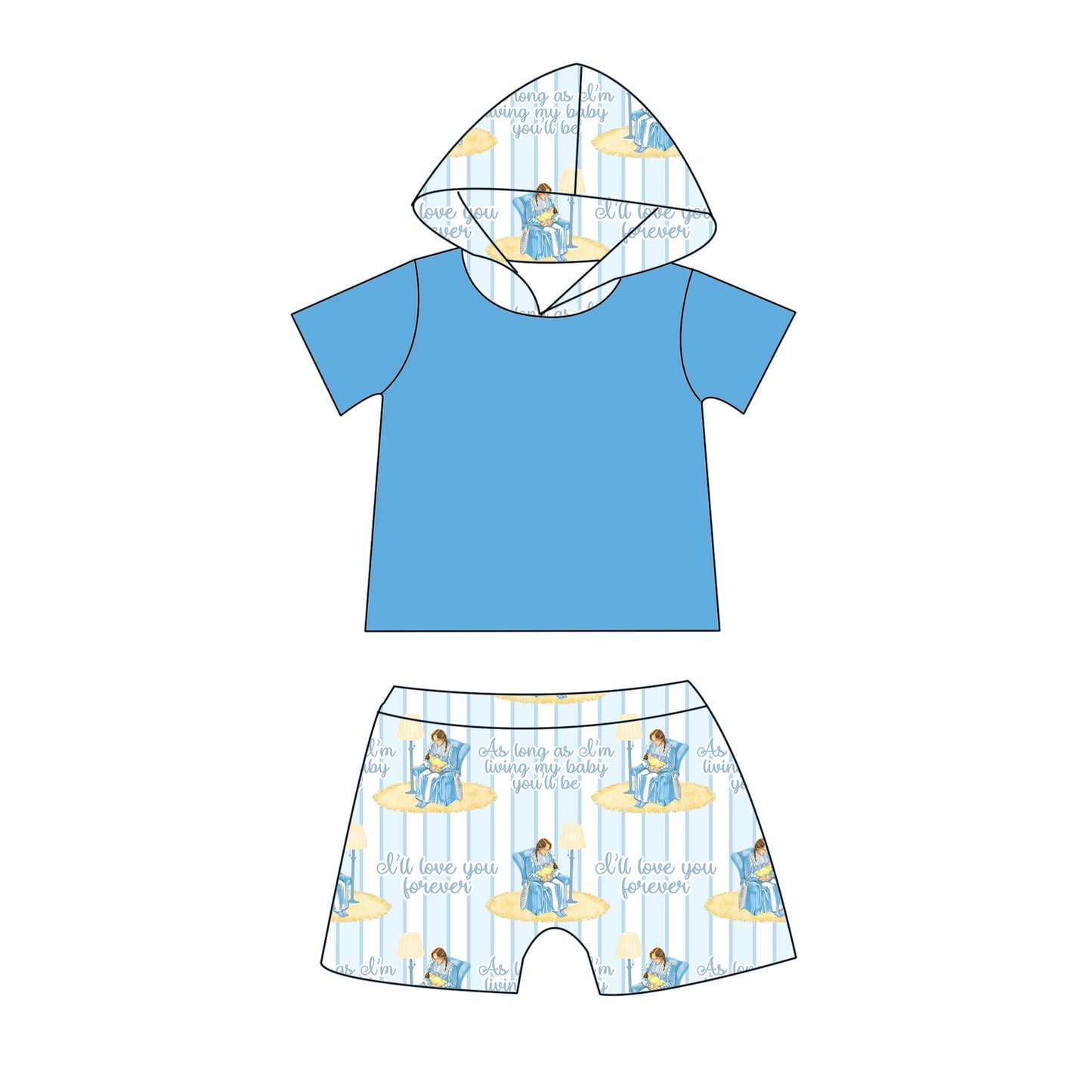 Love You Hooded Shorts Set