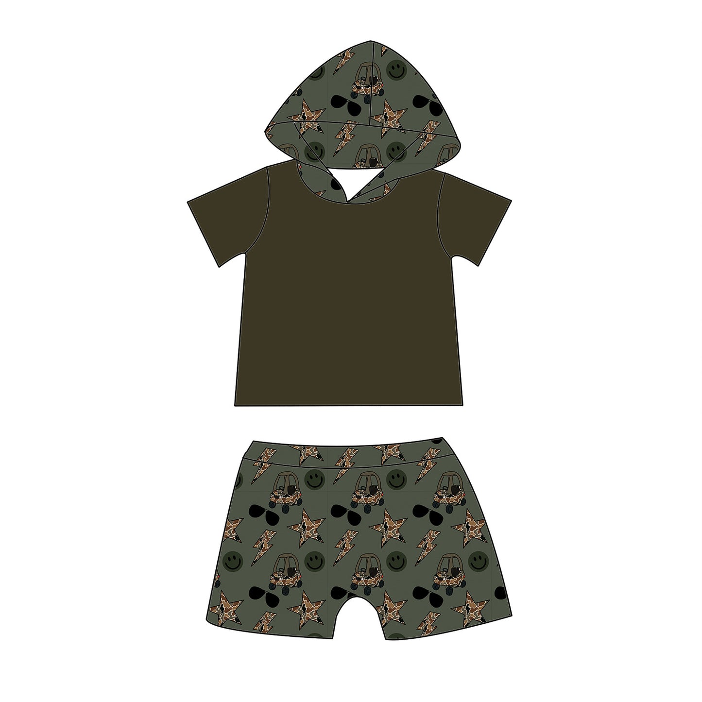 Honking In Camo Hooded Shorts Set