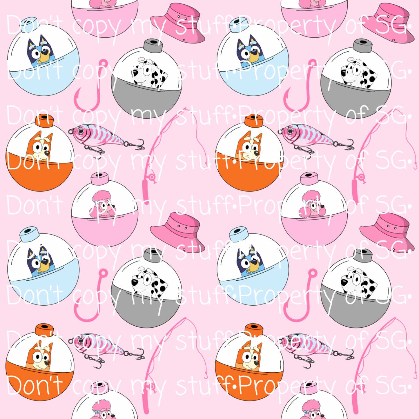 Pink Fishing Dog Seamless