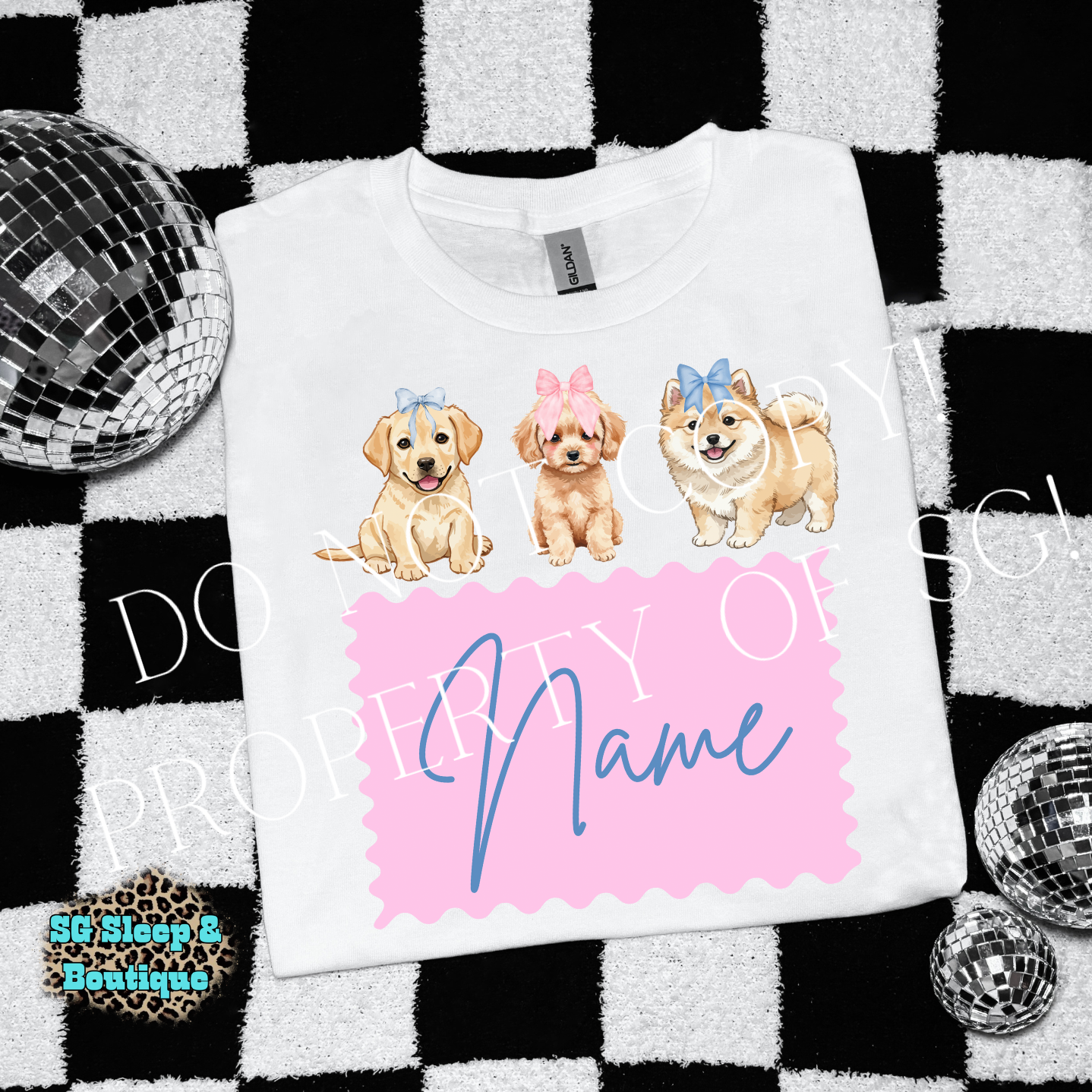 Puppies with Bows Custom Name PNG