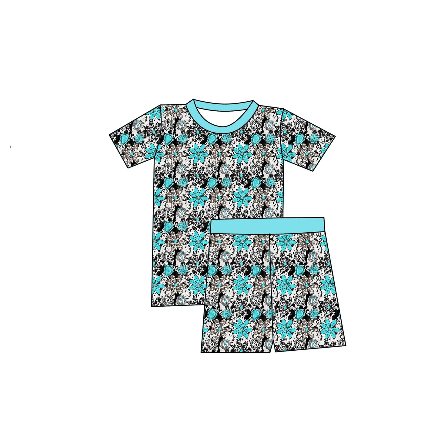 Cowgirl Flowers Pajama Shorts Set