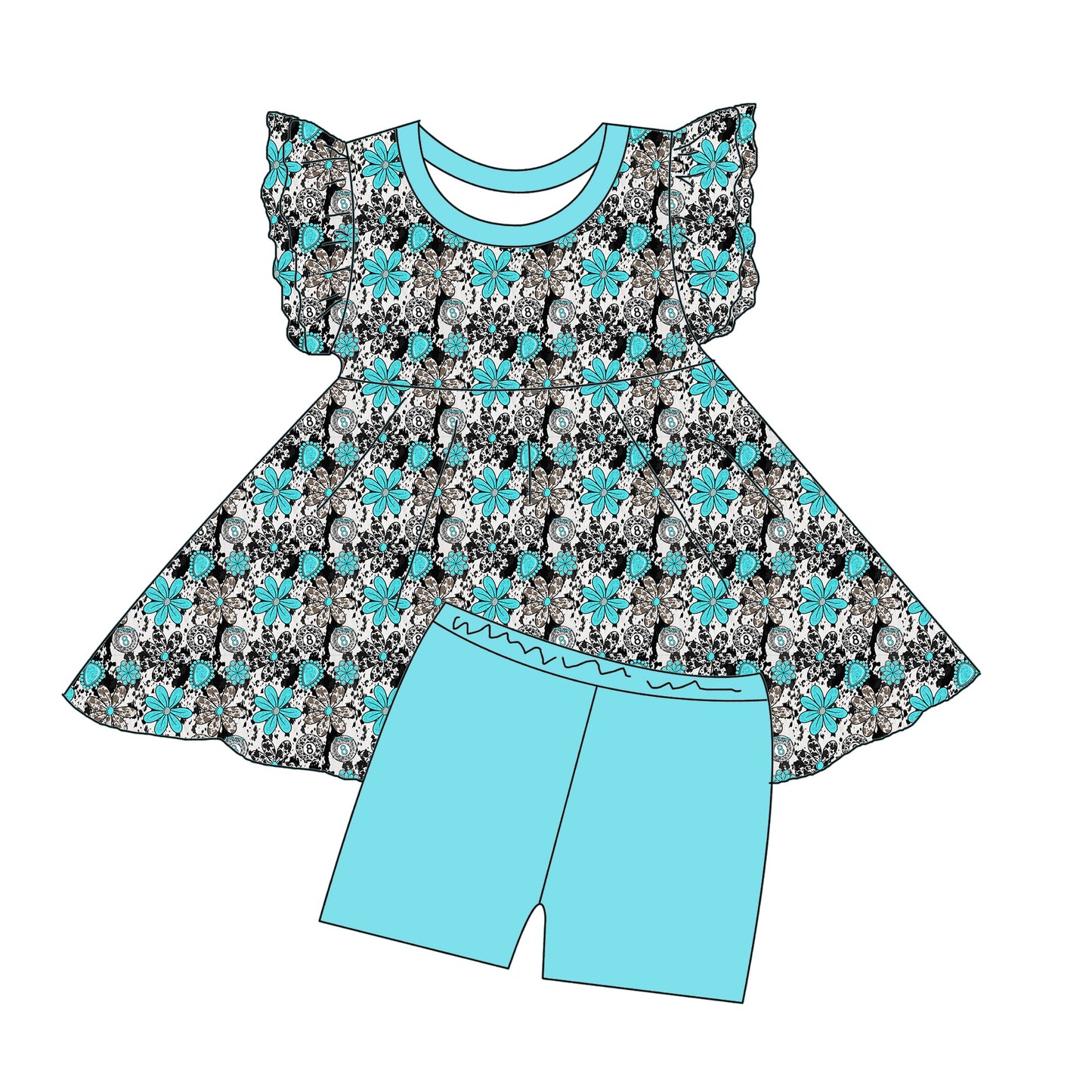 Cowgirl Flowers Ruffled Top & Shorts Set