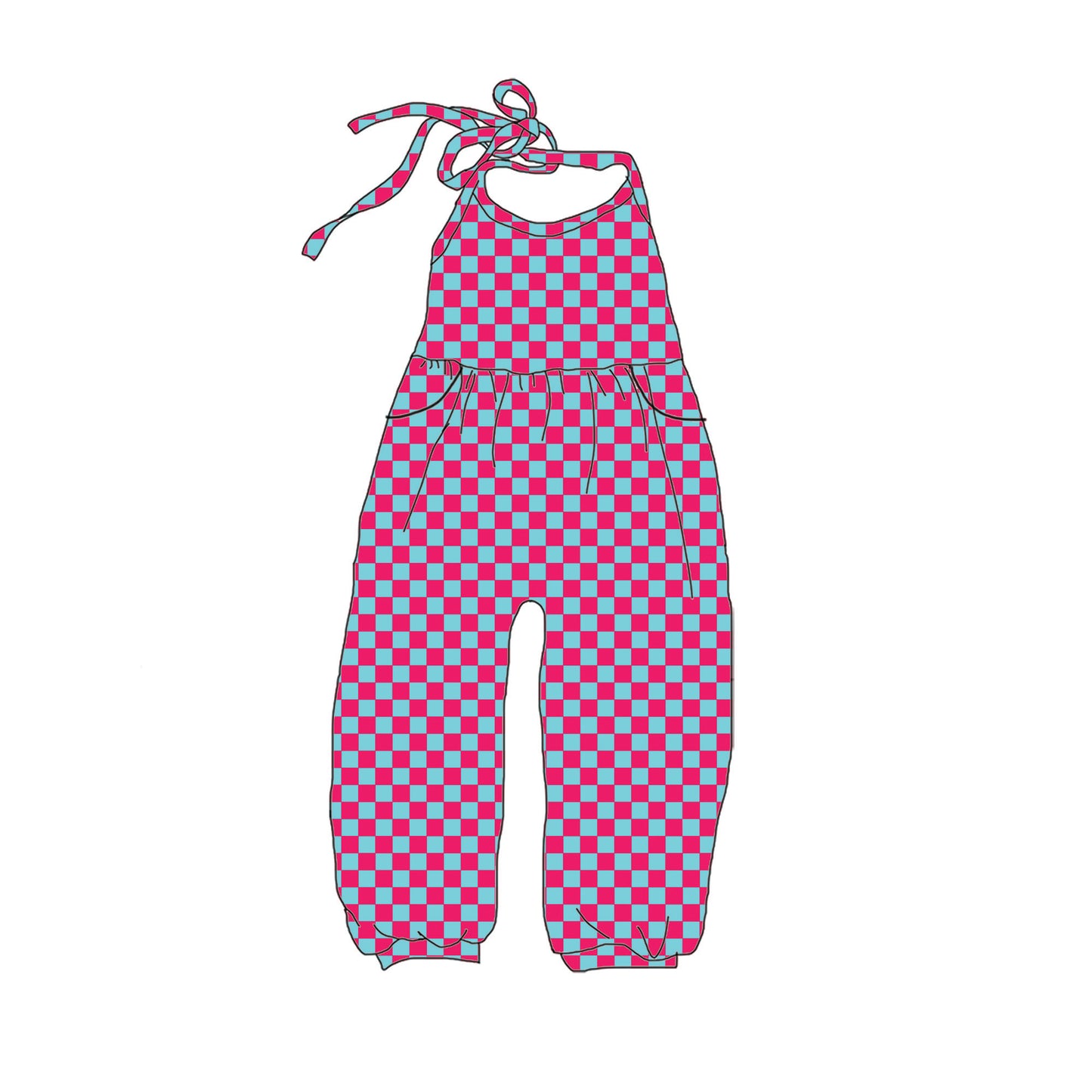 Cutesy Checks Halter Romper