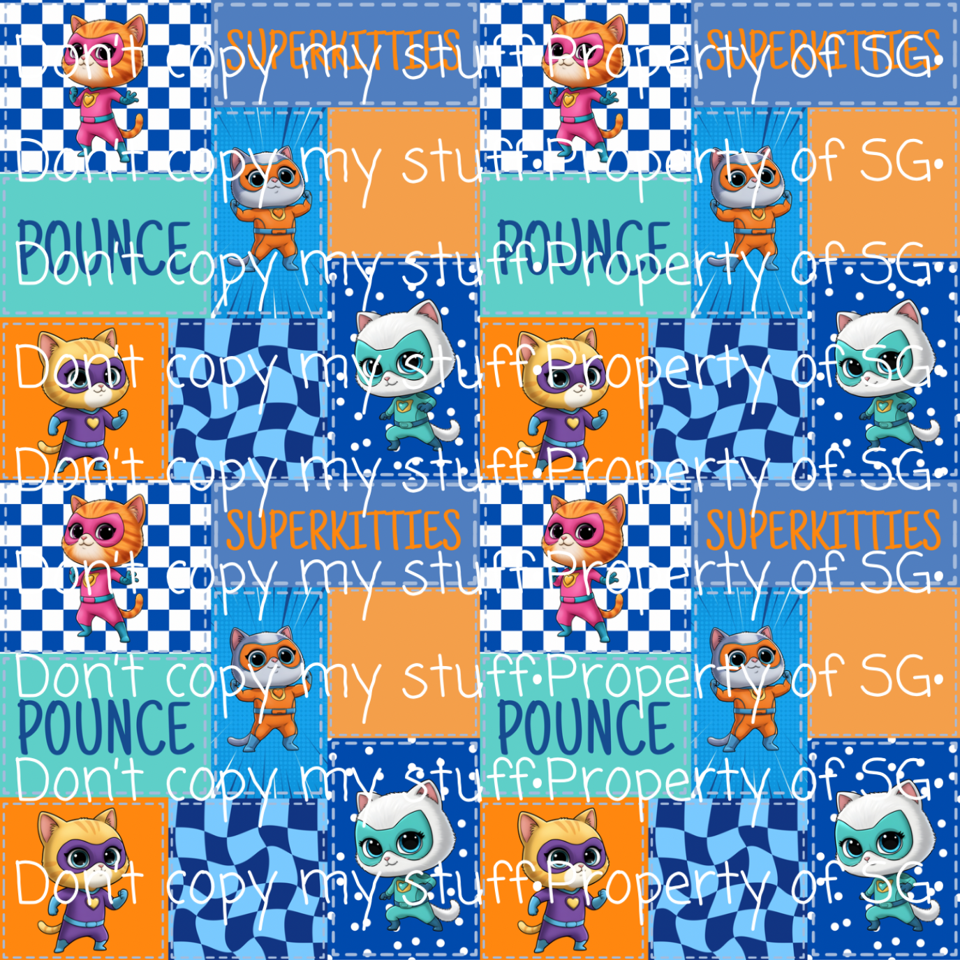 Blue & Orange Cats Patchwork Seamless