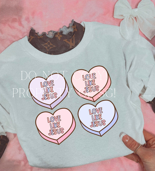 Girly Love like Jesus Hearts Kids Tee