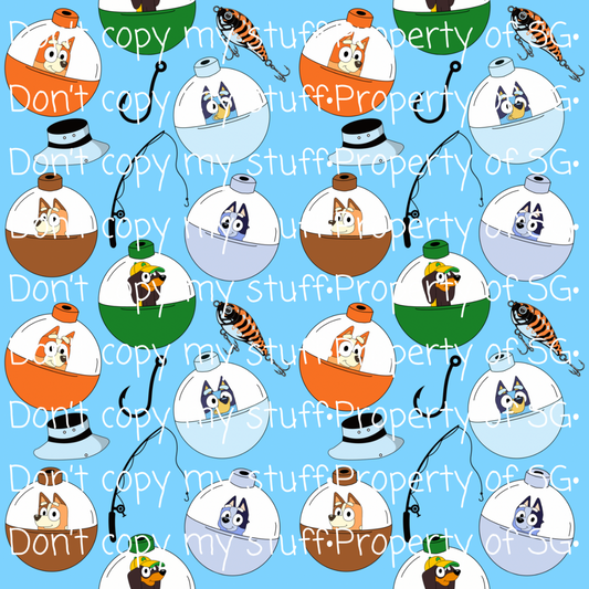 Blue Fishing Dog Seamless