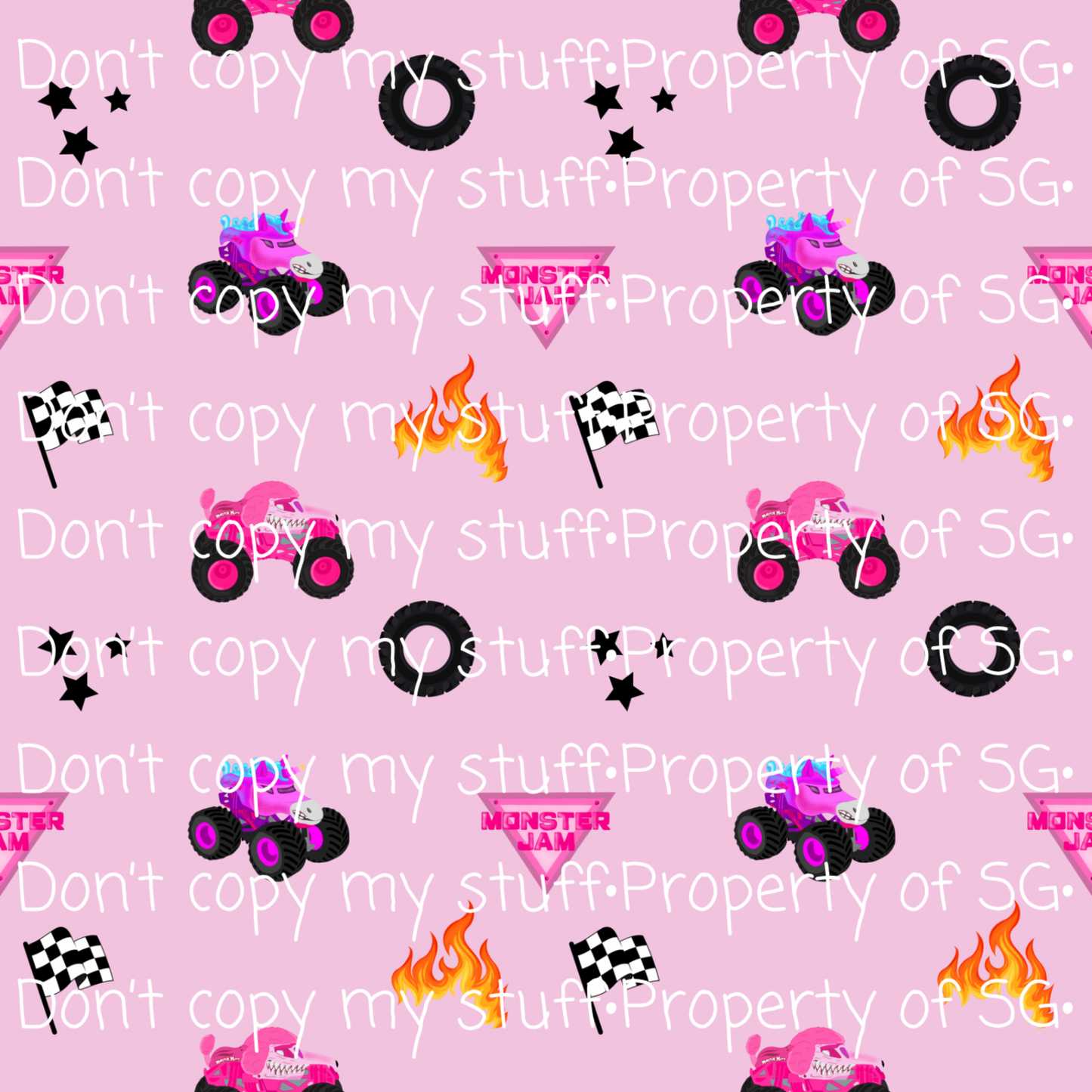 Pink Monster Trucks Seamless