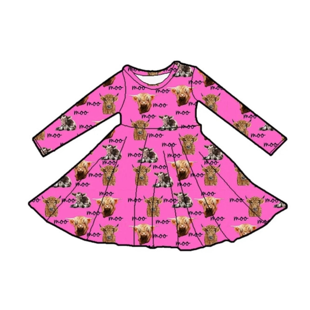 Pink Everywhere a Moo Moo Long Sleeve Dress