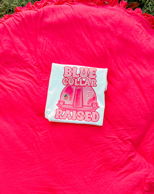 Pink Blue Collar Raised Kids Tee