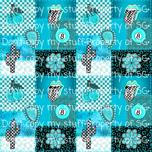 Punchy Teal Tones Patchwork Seamless