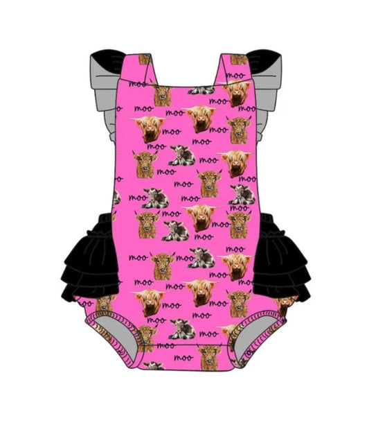 Pink Everywhere a Moo Moo Ruffled Romper