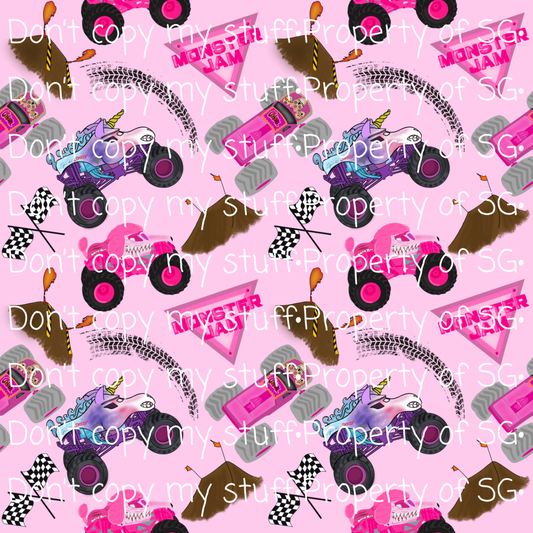 Pink Monster Trucks Seamless