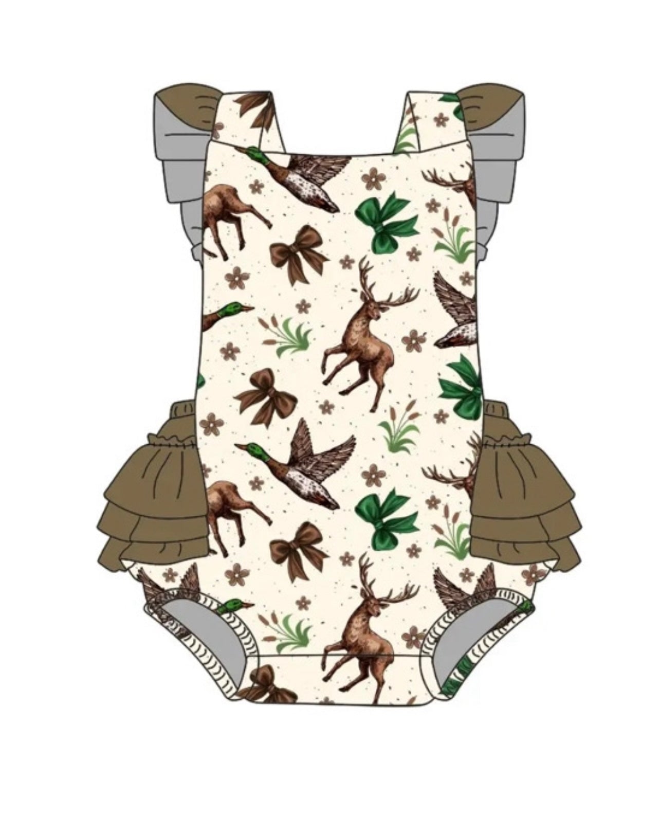 Ducks, Bucks & Bows Ruffled Romper