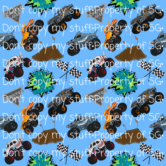Blue Monster Trucks Seamless