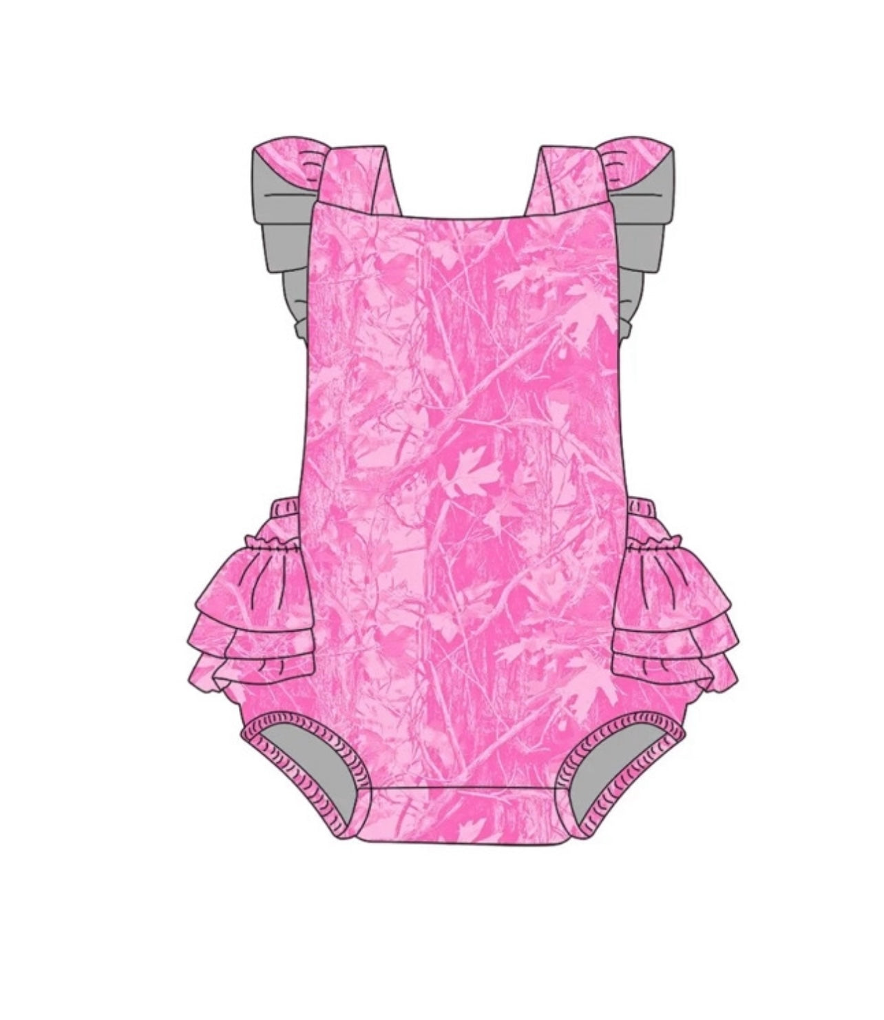 Pink Camo Ruffled Romper