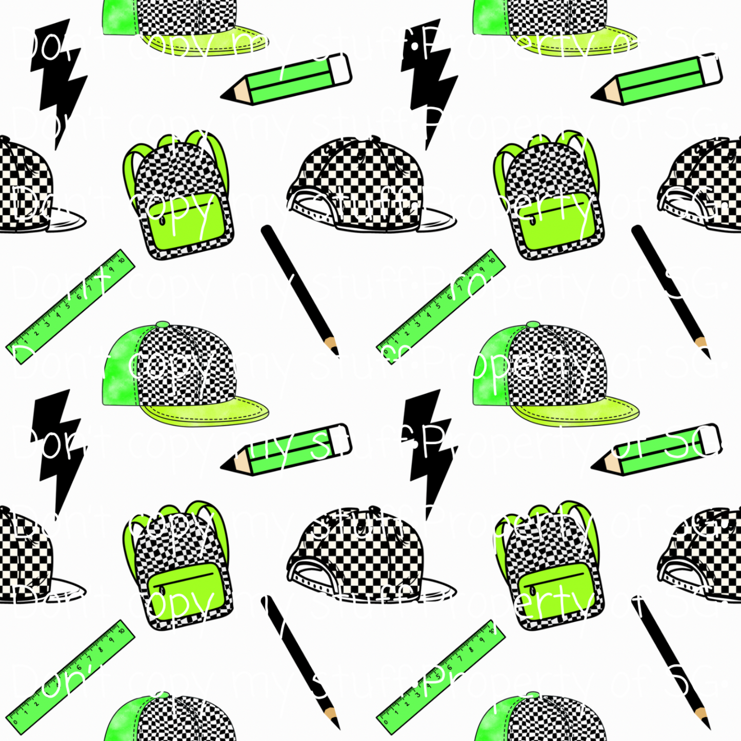 Green Checkered Back to School Seamless