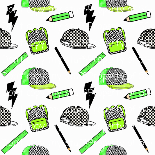 Green Checkered Back to School Seamless