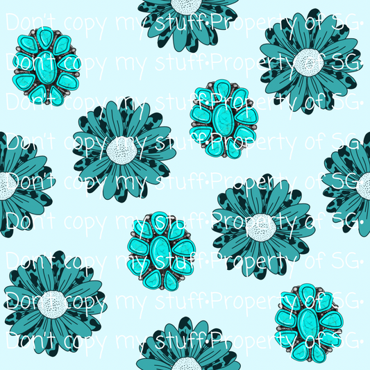 Turquoise Punchy Floral Seamless