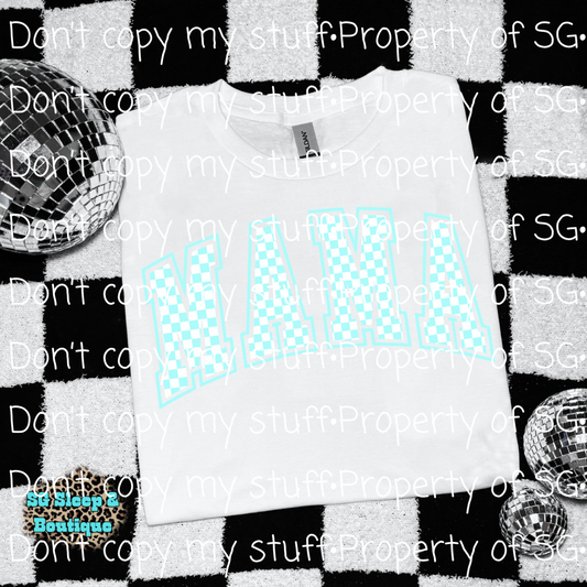 Mint Blue Checkered Mama PNG