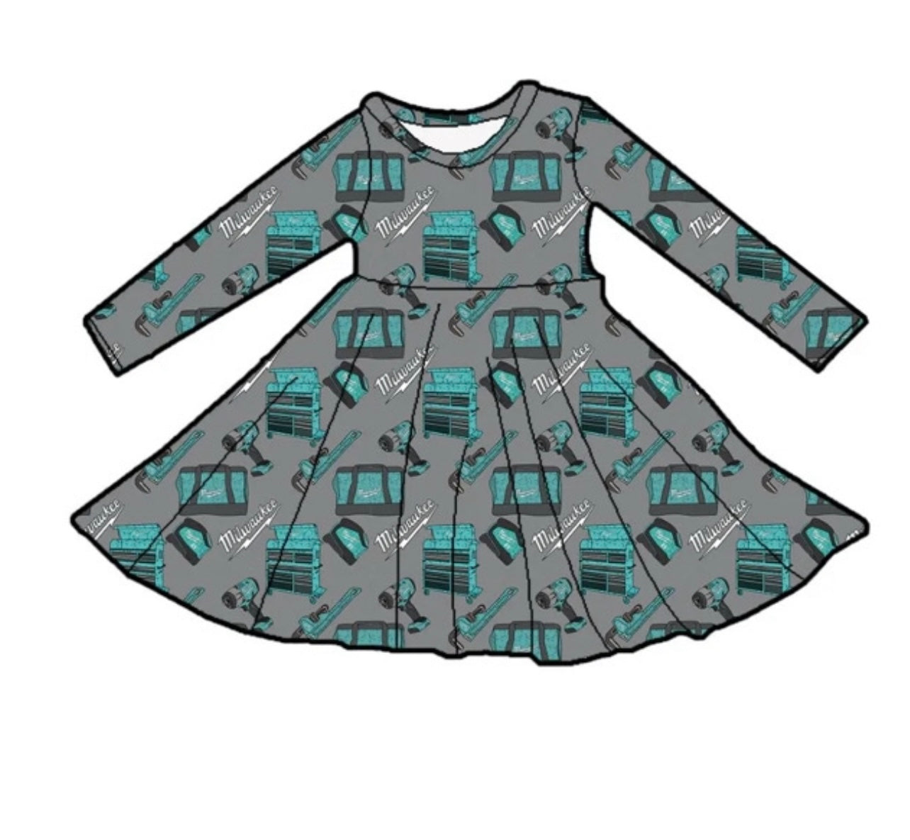 Turquoise Tool Box Long Sleeve Dress
