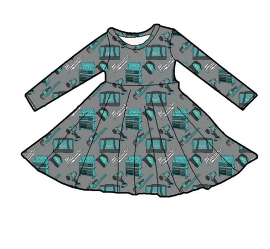 Turquoise Tool Box Long Sleeve Dress