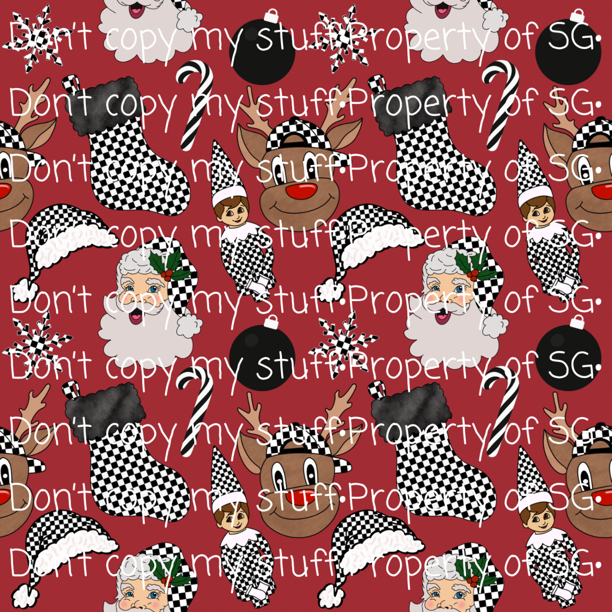 Red Checkered Rudolph Seamless