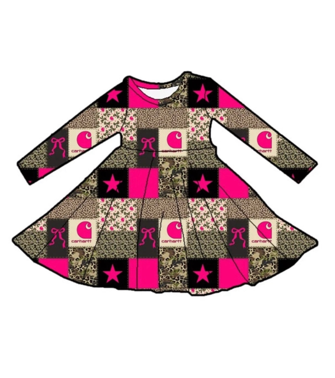 Camo Bows Long Sleeve Dress