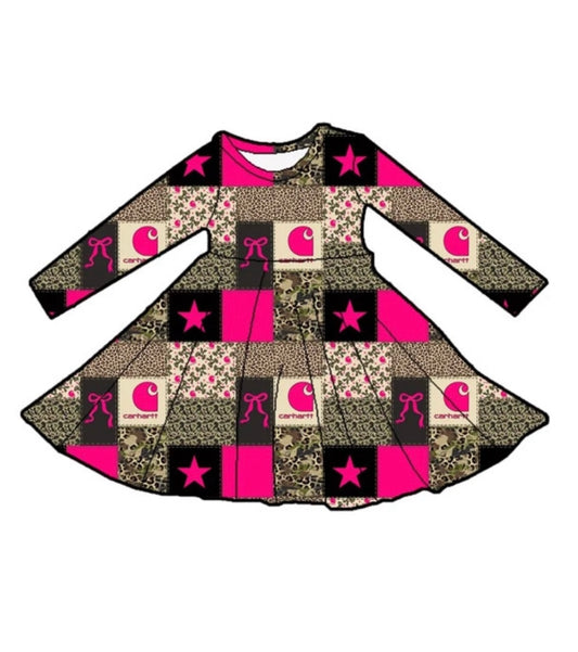 Camo Bows Long Sleeve Dress