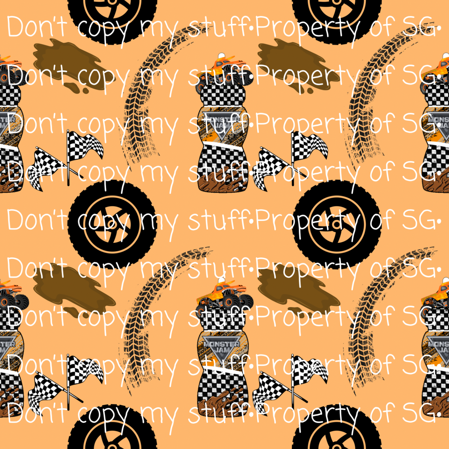 Orange Juice Monster Trucks Seamless
