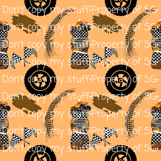 Orange Juice Monster Trucks Seamless