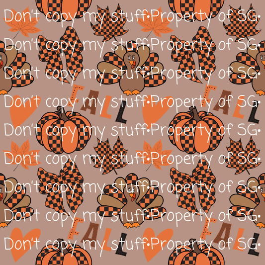 Checkered Turkey Bows Seamless