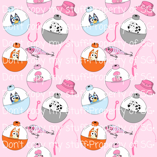 Pink Fishing Dog Seamless