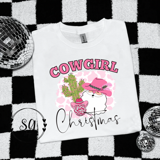 Pink Cowgirl Christmas Kids Tee