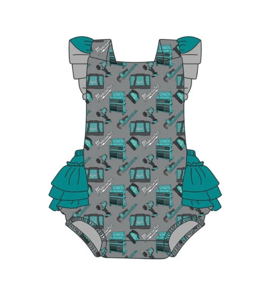 Turquoise Tool Box Ruffled Romper
