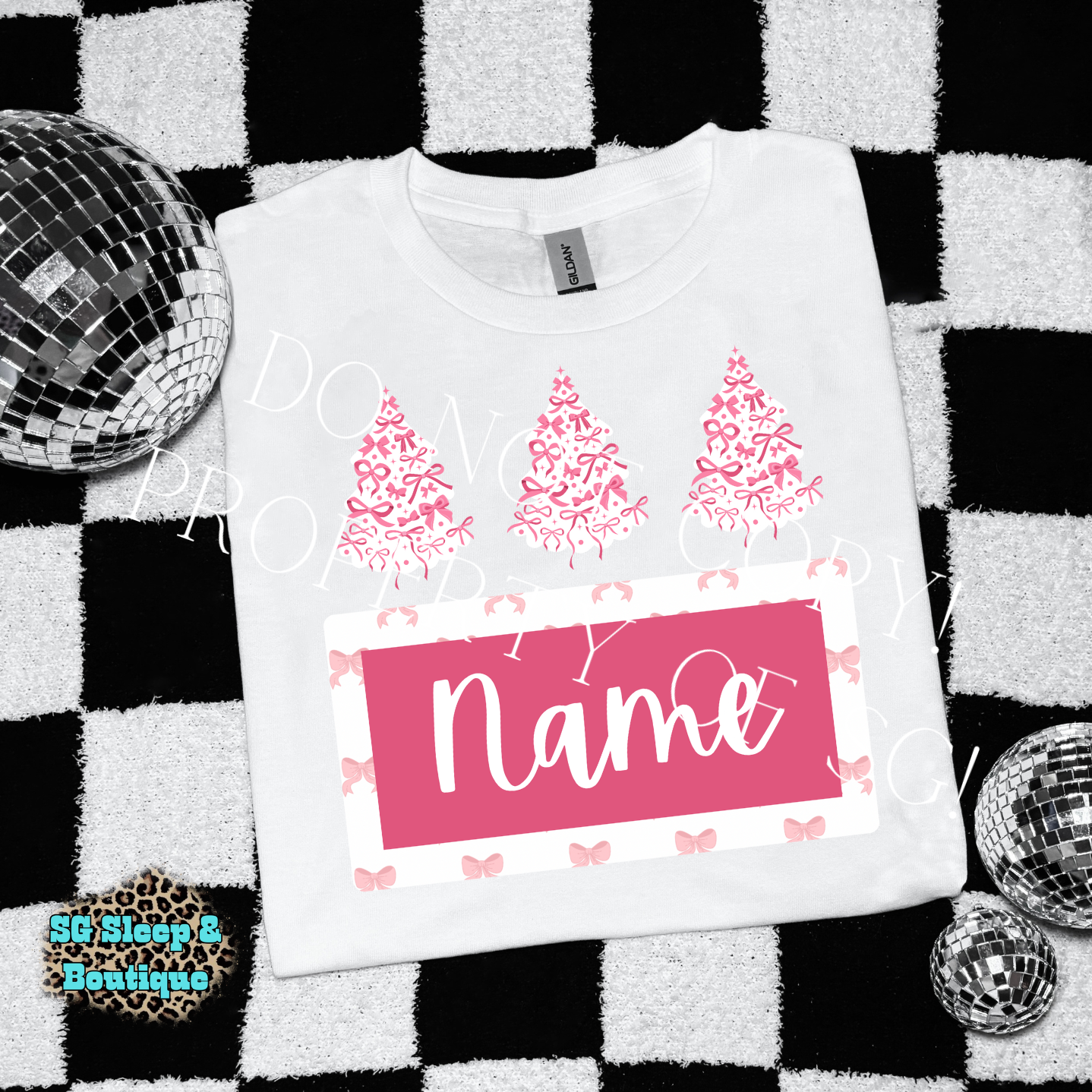 Pink Bows Christmas Custom Name PNG