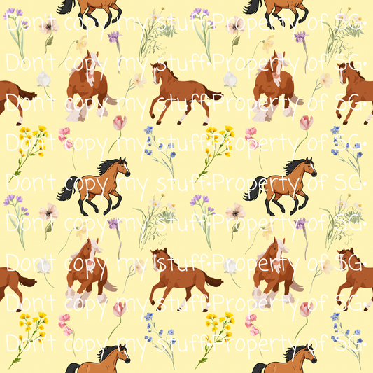 Wildflowers & Wild Horses Seamless