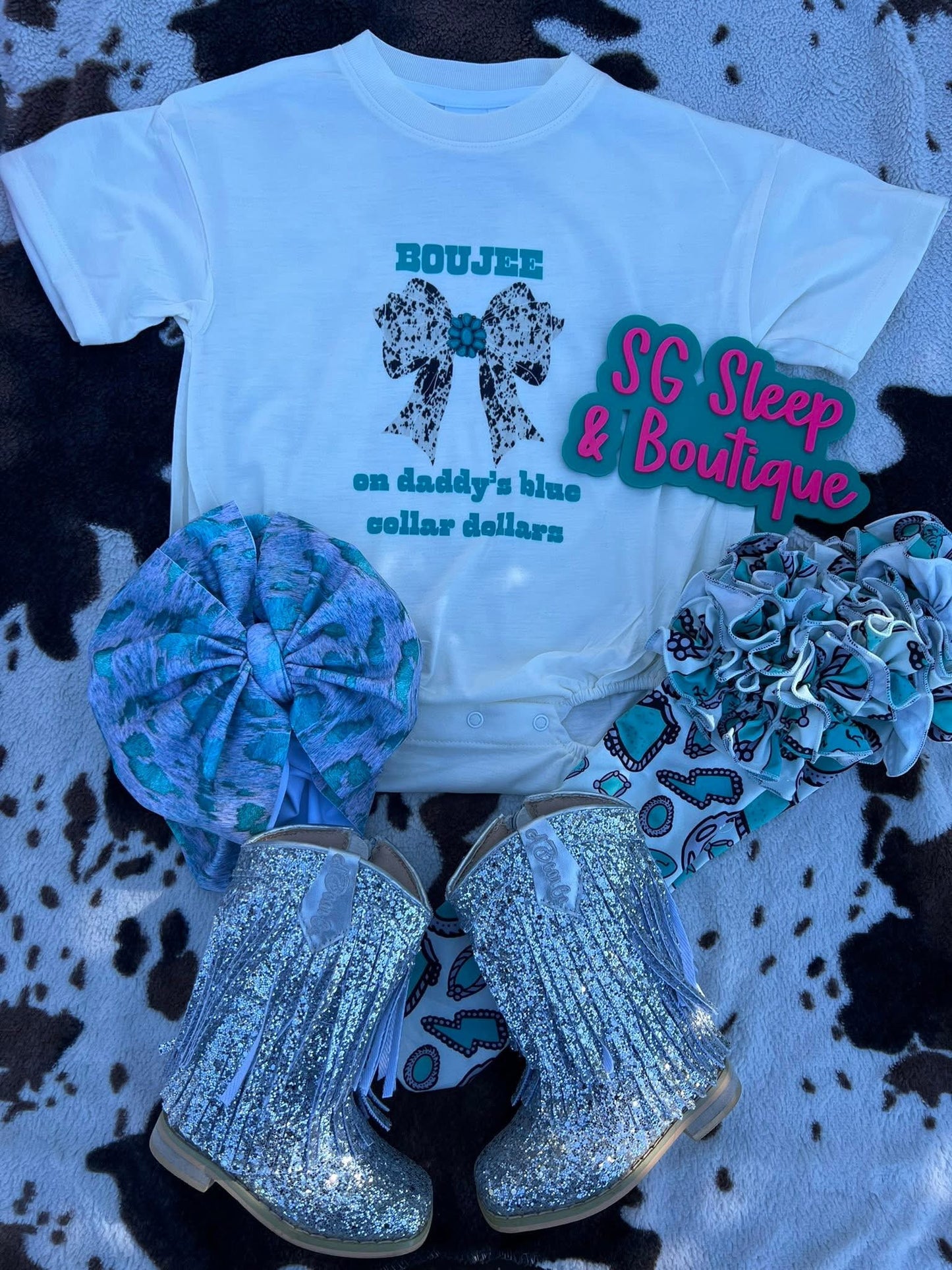 Cow Print Blue Collar Dollars Bubble