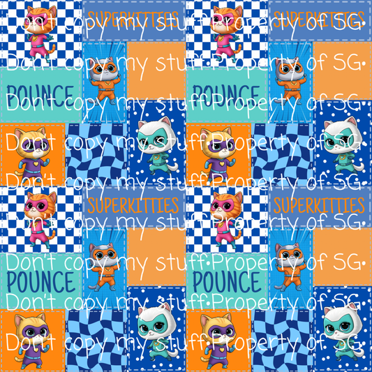 Blue & Orange Cats Patchwork Seamless